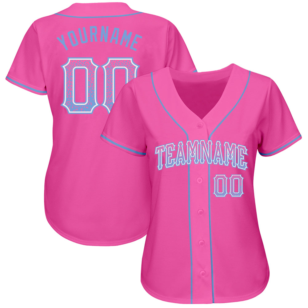 Custom Pink Light Blue-White Authentic Drift Fashion Baseball Jersey