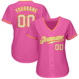 Custom Pink White-Gold Authentic Baseball Jersey