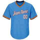 Custom Powder Blue White-Orange Authentic Throwback Rib-Knit Baseball Jersey Shirt