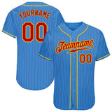 Custom Powder Blue Red Pinstripe Red-Gold Authentic Baseball Jersey
