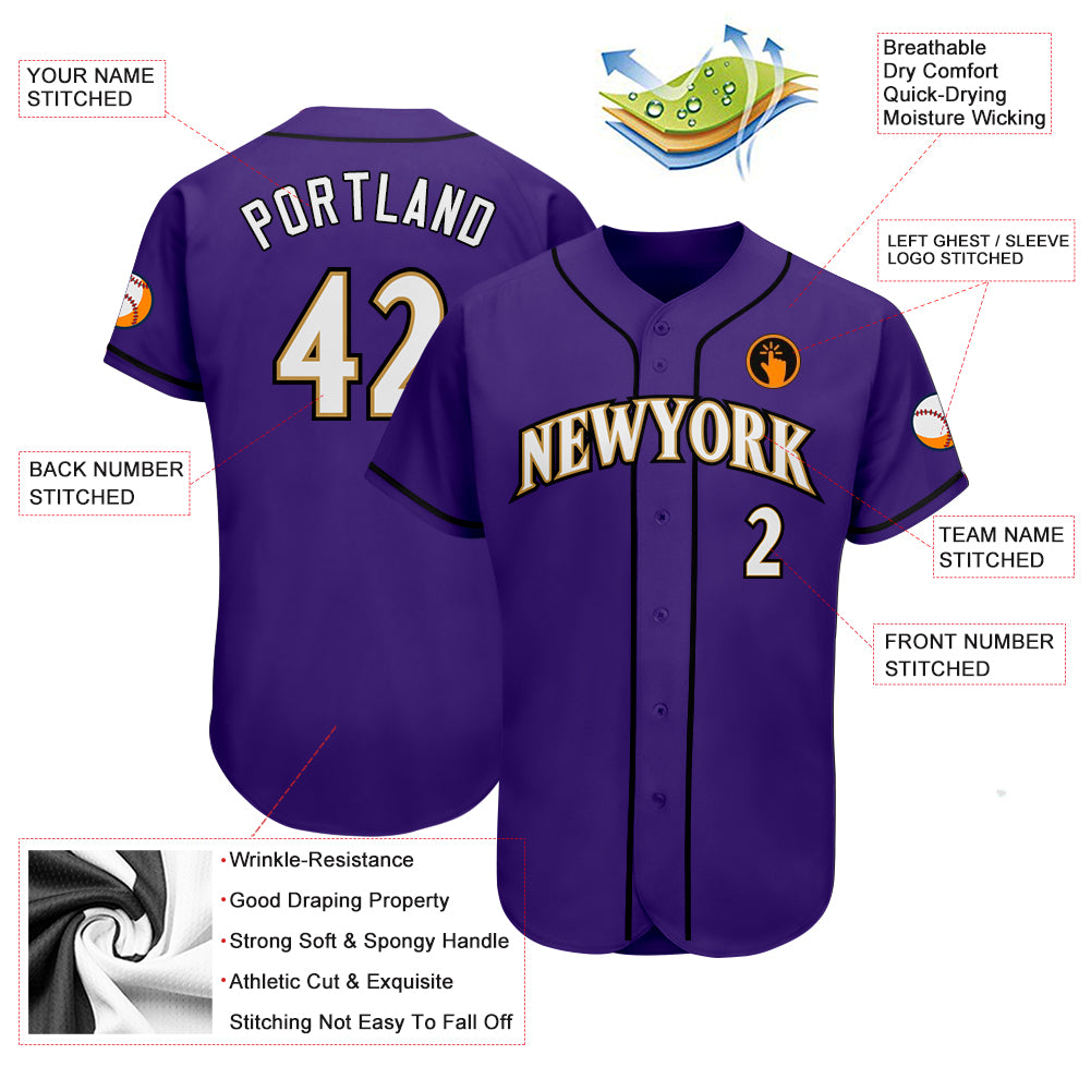 Custom Purple White-Old Gold Authentic Baseball Jersey