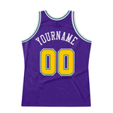 Custom Purple Gold-Kelly Green Authentic Throwback Basketball Jersey