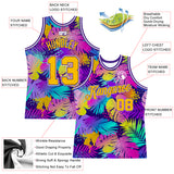 Custom Purple Gold-White 3D Pattern Tropical Hawaii Plants Authentic Basketball Jersey