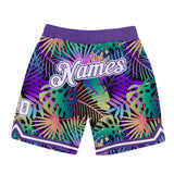 Custom Purple White-Purple 3D Pattern Design Tropical Palm Leaves Authentic Basketball Shorts