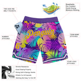 Custom Purple Gold-White 3D Pattern Design Tropical Palm Leaves Authentic Basketball Shorts