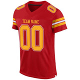 Custom Red Gold-White Mesh Authentic Football Jersey