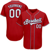 Custom Red White-Navy Authentic Baseball Jersey