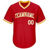 Custom Red White-Gold Authentic Throwback Rib-Knit Baseball Jersey Shirt