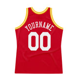 Custom Red White-Gold Authentic Throwback Basketball Jersey