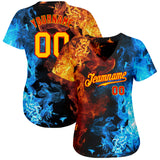 Custom Red Red-Gold 3D Pattern Design Flame Authentic Baseball Jersey