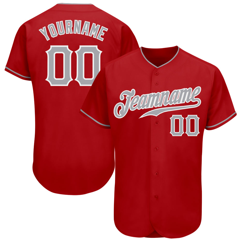 Custom Red Gray-White Authentic Baseball Jersey