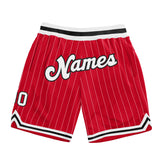 Custom Red White Pinstripe White-Black Authentic Basketball Shorts