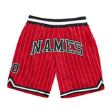 Custom Red White Pinstripe Black-White Authentic Basketball Shorts