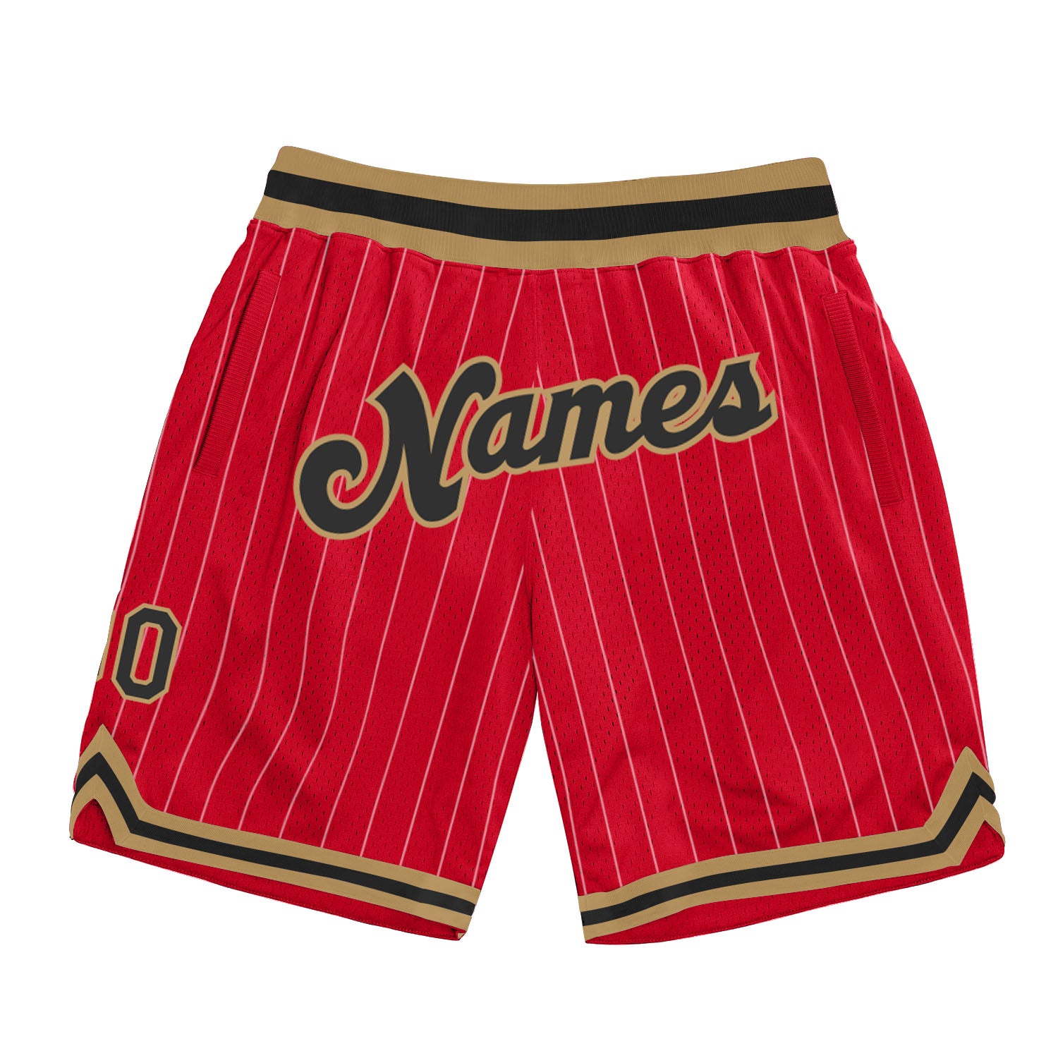 Custom Red White Pinstripe Black-Old Gold Authentic Basketball Shorts