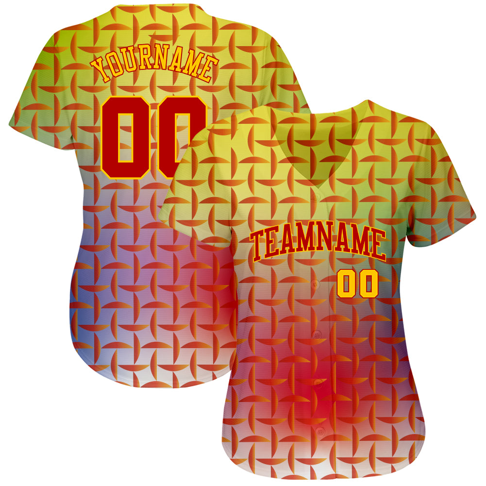 Custom Red Red-Gold 3D Pattern Design Authentic Baseball Jersey