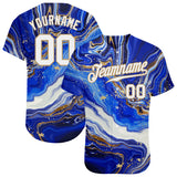 Custom Royal White-Old Gold 3D Pattern Design Marble Authentic Baseball Jersey