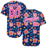 Custom Royal Pink-White 3D Pattern Design Flowers Authentic Baseball Jersey
