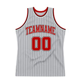Custom Gray Black Pinstripe Red-White Authentic Basketball Jersey