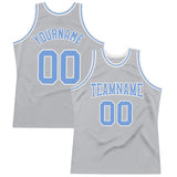 Custom Gray Light Blue-White Authentic Throwback Basketball Jersey