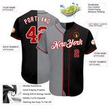 Custom Black Red-Gray Authentic Split Fashion Baseball Jersey