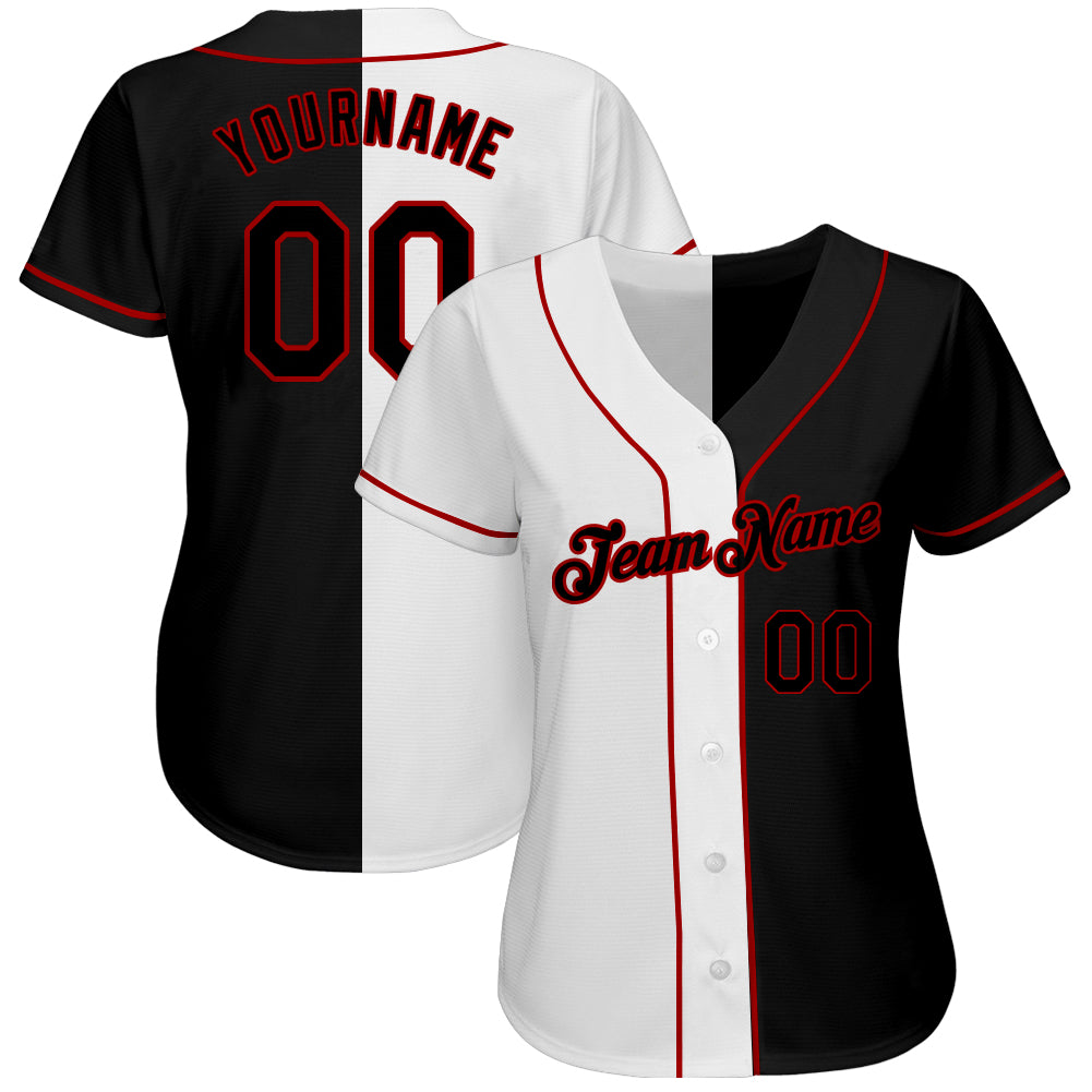 Custom White-Black Red Authentic Split Fashion Baseball Jersey