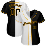 Custom White-Black Gold Authentic Split Fashion Baseball Jersey