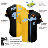 Custom Black Light Blue-Yellow Authentic Split Fashion Baseball Jersey