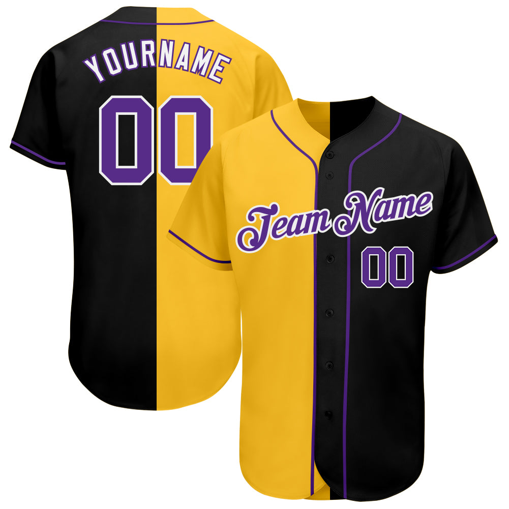 Custom Black Purple-Yellow Authentic Split Fashion Baseball Jersey