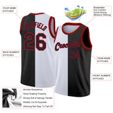 Custom White Black-Red Authentic Split Fashion Basketball Jersey
