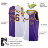 Custom White Purple-Gold Authentic Split Fashion Basketball Jersey
