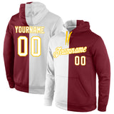 Custom Stitched Crimson White-Gold Split Fashion Sports Pullover Sweatshirt Hoodie