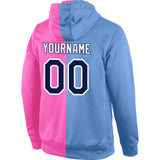 Custom Stitched Light Blue Navy-Pink Split Fashion Sports Pullover Sweatshirt Hoodie