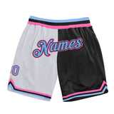 Custom White Light Blue-Pink Authentic Throwback Split Fashion Basketball Shorts