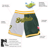 Custom White Hunter Green-Gold Authentic Throwback Split Fashion Basketball Shorts