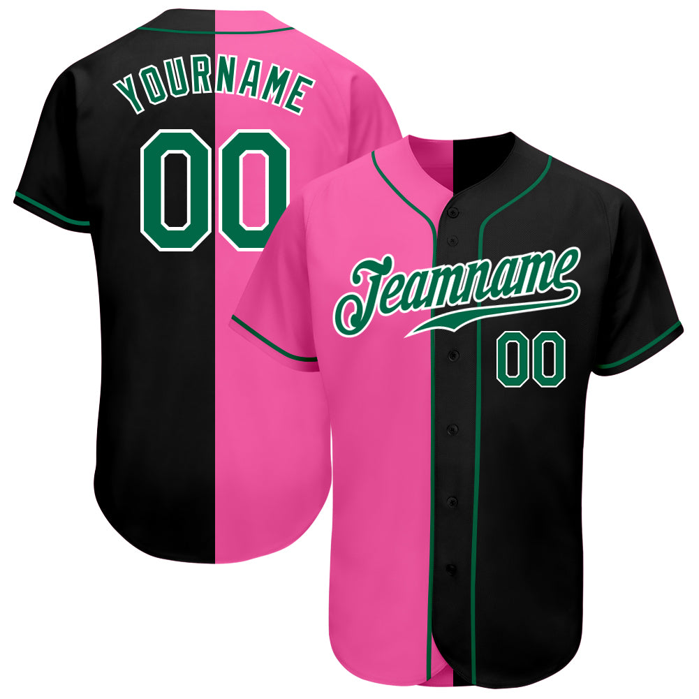 Custom Black Kelly Green-Pink Authentic Split Fashion Baseball Jersey