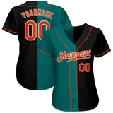 Custom Black Orange-Teal Authentic Split Fashion Baseball Jersey