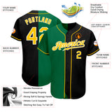 Custom Black Gold-Kelly Green Authentic Split Fashion Baseball Jersey