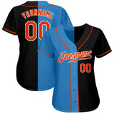 Custom Black Orange-Powder Blue Authentic Split Fashion Baseball Jersey