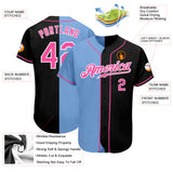 Custom Black Pink-Light Blue Authentic Split Fashion Baseball Jersey
