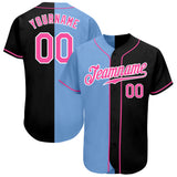 Custom Black Pink-Light Blue Authentic Split Fashion Baseball Jersey