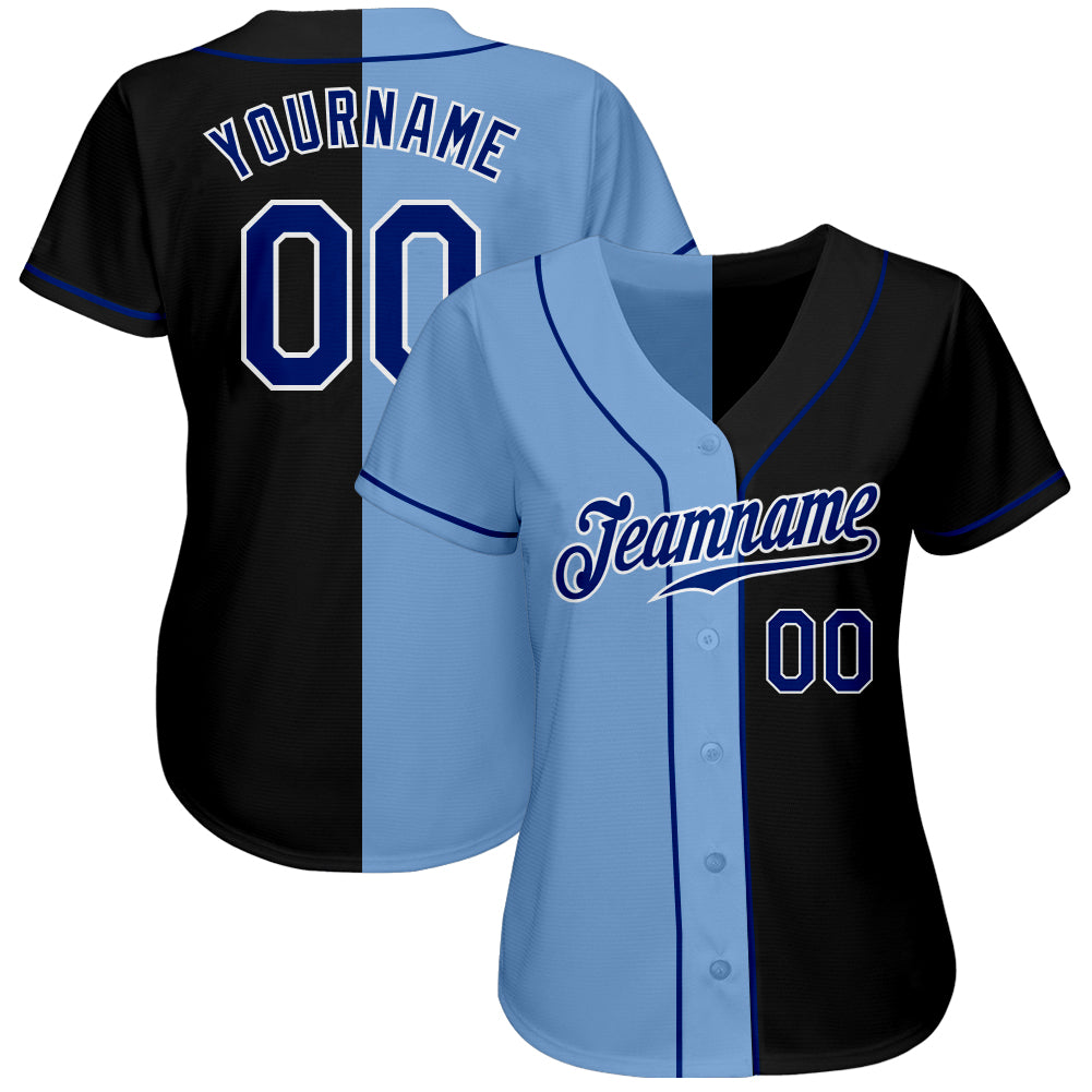 Custom Black Royal-Light Blue Authentic Split Fashion Baseball Jersey