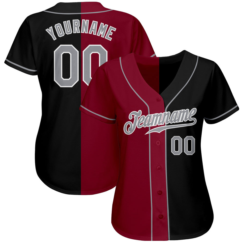 Custom Black Gray-Crimson Authentic Split Fashion Baseball Jersey