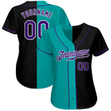 Custom Black Purple-Aqua Authentic Split Fashion Baseball Jersey