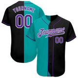 Custom Black Purple-Aqua Authentic Split Fashion Baseball Jersey