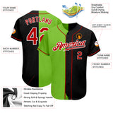 Custom Black Red-Neon Green Authentic Split Fashion Baseball Jersey