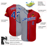 Custom Red Royal-Gray Authentic Split Fashion Baseball Jersey