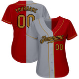 Custom Red Old Gold-Gray Authentic Split Fashion Baseball Jersey