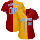 Custom Red Light Blue-Yellow Authentic Split Fashion Baseball Jersey