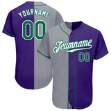 Custom Purple Kelly Green-Gray Authentic Split Fashion Baseball Jersey