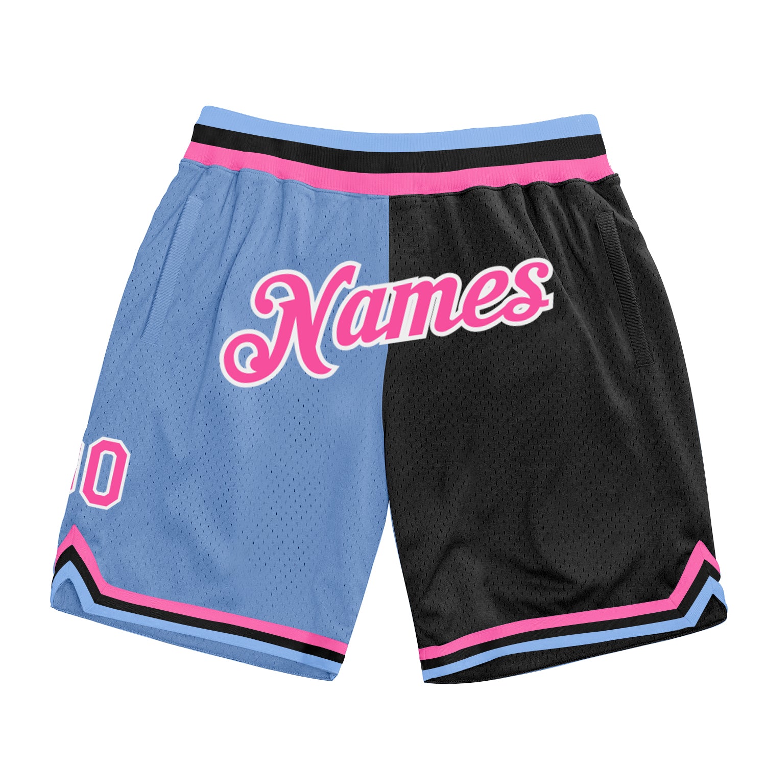 Custom Light Blue Pink-Black Authentic Throwback Split Fashion Basketball Shorts